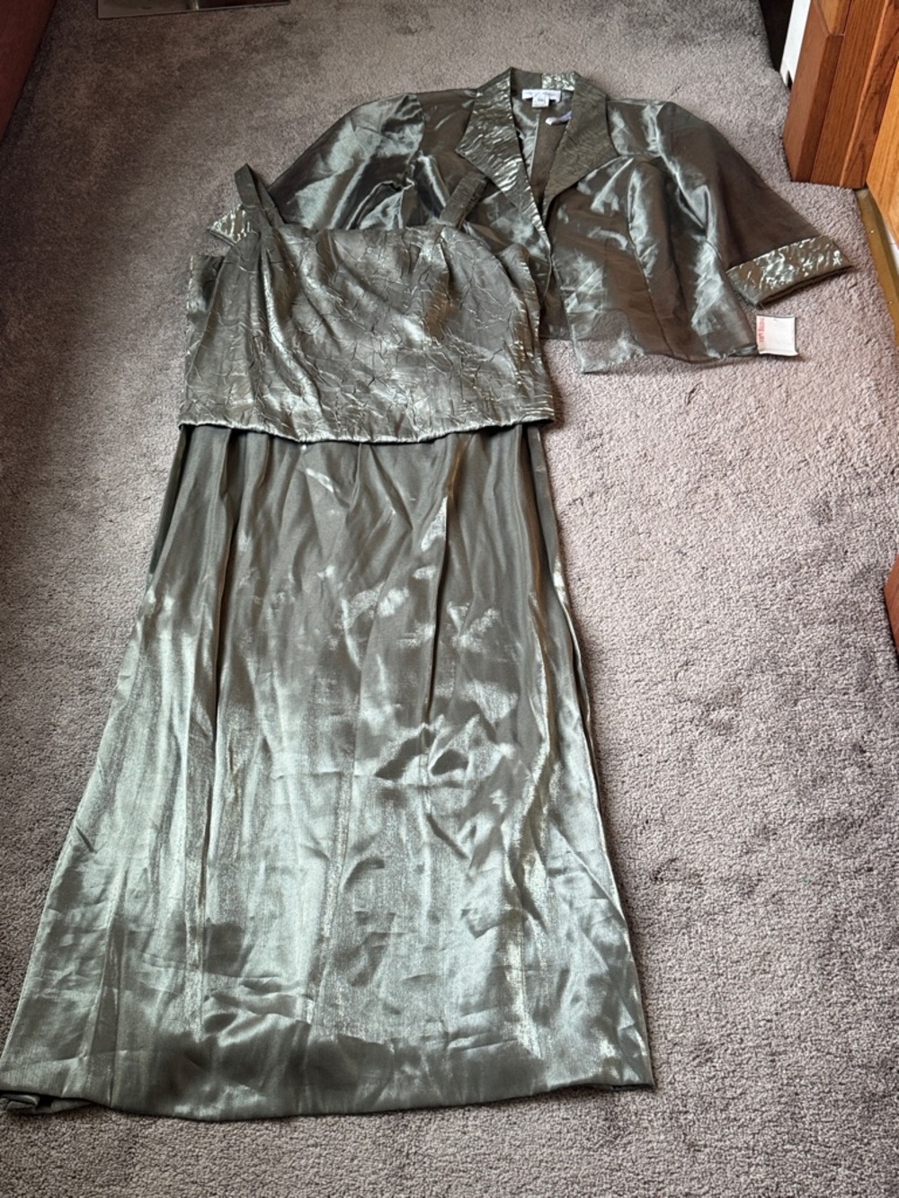 David’s Bridal Olive Green Shimmer Organza Formal Dress & Jacket Set SIZE 18WP
